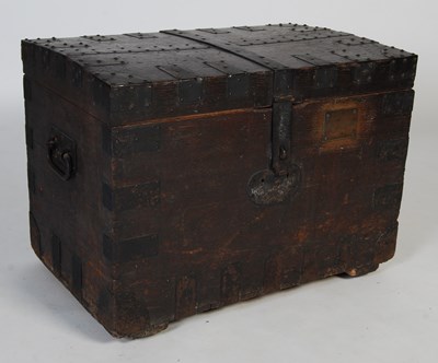 Lot 48 - A 19th century oak and iron bound silver chest...