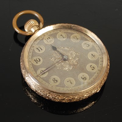 Lot 630 - A Swiss gold fob watch, with engraved case and...