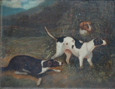 Lot 464 - 19th century British School Three hunting dogs...