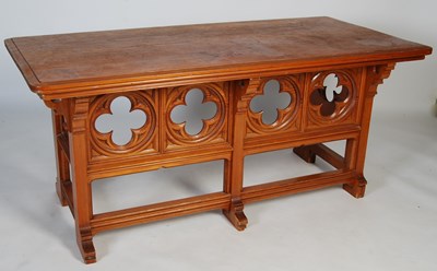 Lot 107 - A late 19th century pitch pine altar table,...