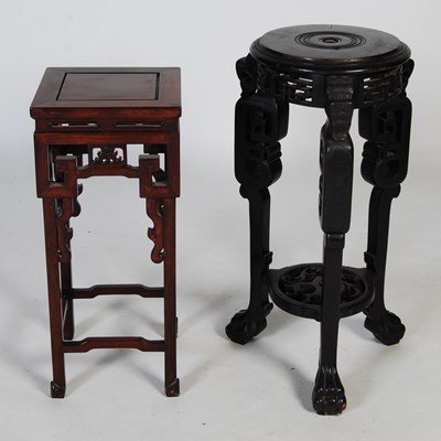 Lot 69 - Two Chinese urn stands, one of darkwood with...