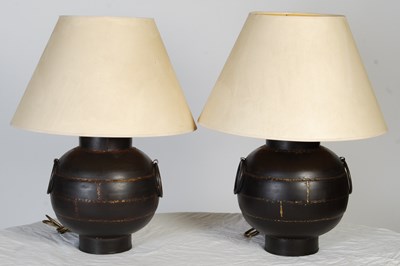 Lot 145 - A pair of decorative bronzed metal oviform...