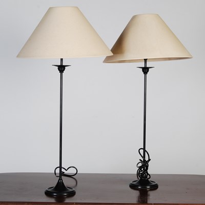 Lot 141 - A pair of modern black metal table lamps and...