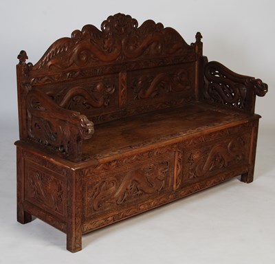 Lot 128 - A Chinese carved wooden hall bench, early 20th...