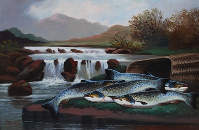 Lot 452 - J.B.Russell  
Salmon and creel 
oil on board,...