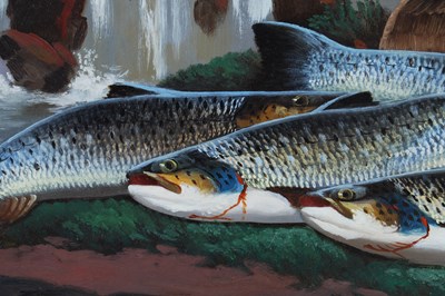Lot 452 - J.B.Russell 
Salmon and creel 
oil on board,...