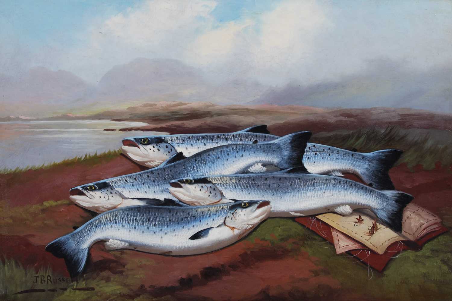 Lot 446 - J.B.Russell 
Salmon and Fly Wallet 
oil on...