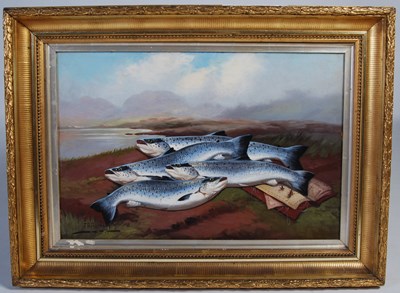 Lot 446 - J.B.Russell 
Salmon and Fly Wallet 
oil on...