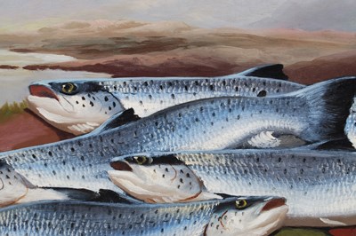 Lot 446 - J.B.Russell 
Salmon and Fly Wallet 
oil on...