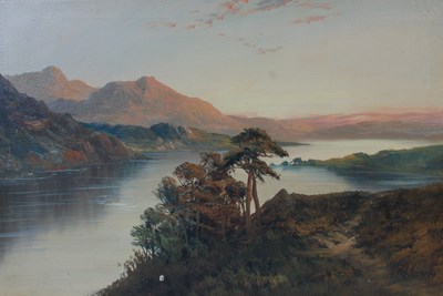 Lot 460 - F E Jamieson Sunset Highland loch scene oil on...