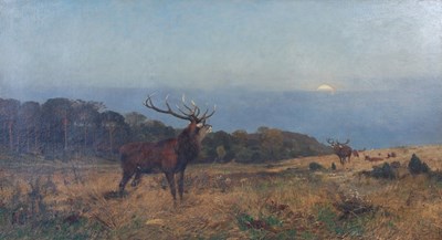 Lot 477 - C. Koner (19th century) 
Sunset with stags ...