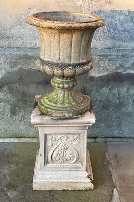 Lot 156 - A fireclay garden urn of Campagna form, formed...