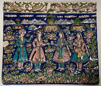 Lot 882 - A fine Persian, Tehran, Qajar pottery large...