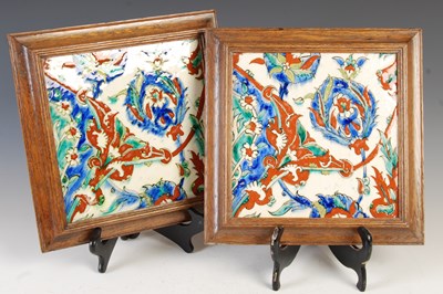 Lot 898 - A pair of Turkish Kutahya pottery large square...