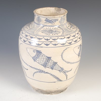 Lot 876 - A large probably Damascus pottery water jar,...