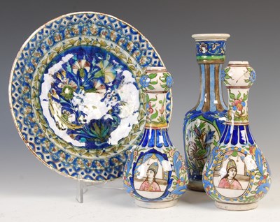 Lot 889 - A group of Persian Qajar pottery, 19th century,...