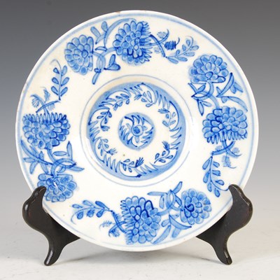 Lot 899 - A Turkish Kutahya blue and white pottery plate,...
