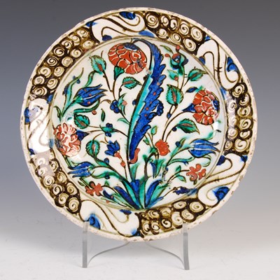 Lot 873 - A Turkish Iznik pottery dish, 17th century,...