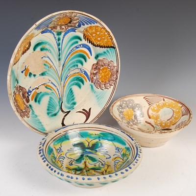 Lot 909 - Three Spanish Talavera pottery bowls, 18th and...