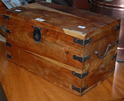 Lot 736 - A vintage wood and metal bound storage box...