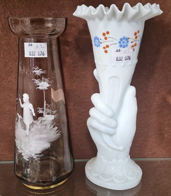 Lot 12 - A Victorian opaque white glass flower vase, in...