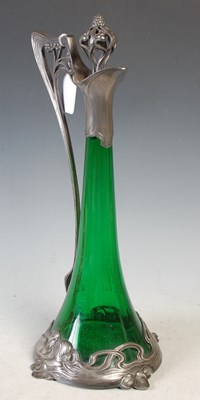 Lot 29 - A WMF Art Nouveau pewter mounted green glass...