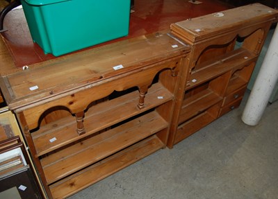 Lot 720 - Two pine hanging shelves, one fitted with two...