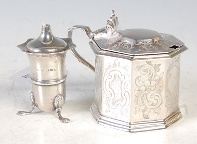 Lot 153 - A London silver octagonal shaped mustard pot...