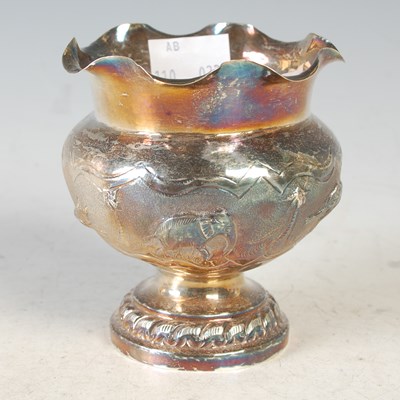 Lot 184 - An Indian silver vase with frilled rim and...