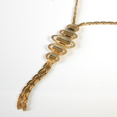 Lot 211 - A long gold plated necklace, 17.8 grams.