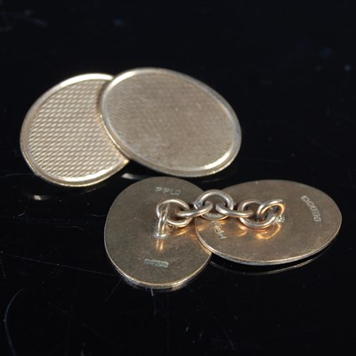 Lot 222 - A pair of 9ct gold oval cufflinks, 4.4 grams.