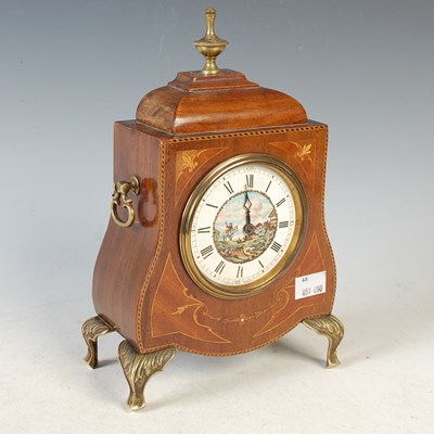 Lot 234 - A mahogany and marquetry inlaid mantle clock,...