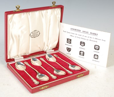 Lot 262 - A cased set of six silver teaspoons, assorted...