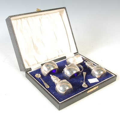 Lot 259 - A Birmingham silver five piece cruet set.