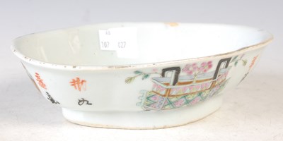 Lot 265 - A Chinese porcelain famille rose quatrefoil...