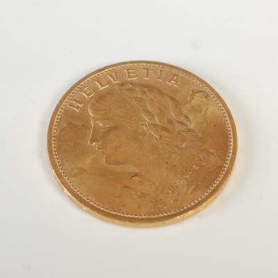 Lot 323 - A Swiss gold 20 Franc coin, dated 1922.