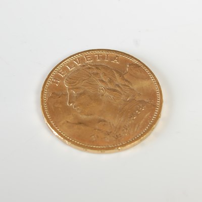 Lot 331 - A Swiss gold 20 Franc coin, dated 1914.