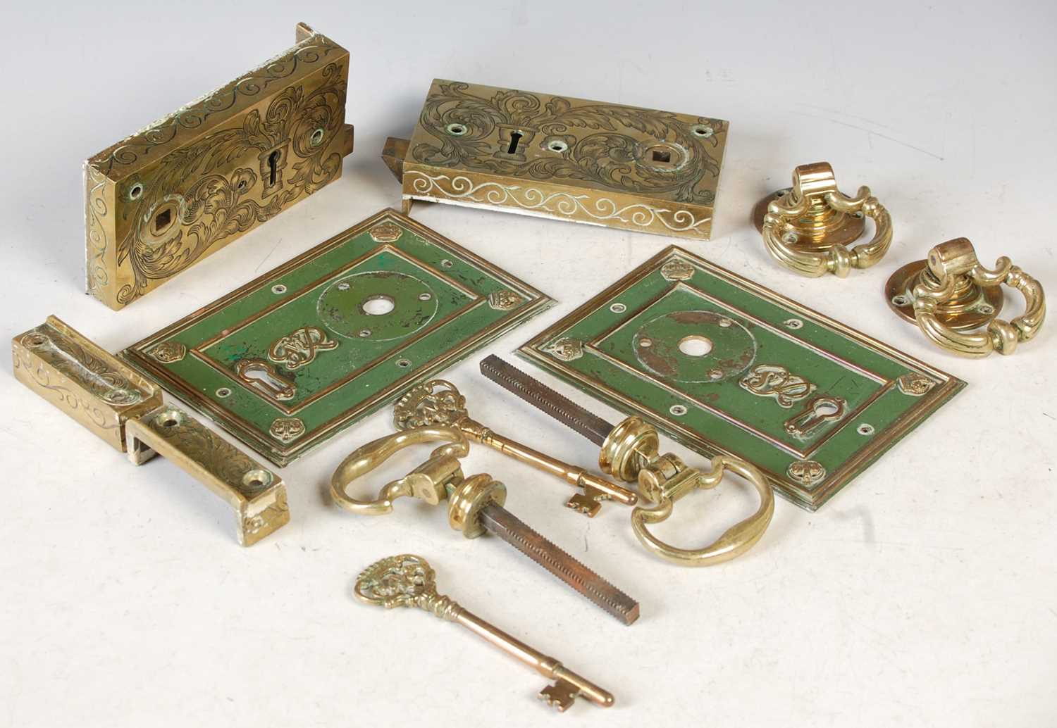 Lot 380 - Royal Interest - two George VI brass rim locks...