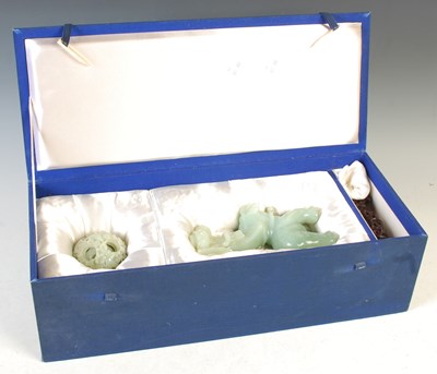 Lot 386 - A Chinese green stone carving of an elephant...