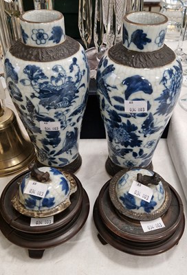 Lot 426 - A pair of Chinese blue and white crackle...