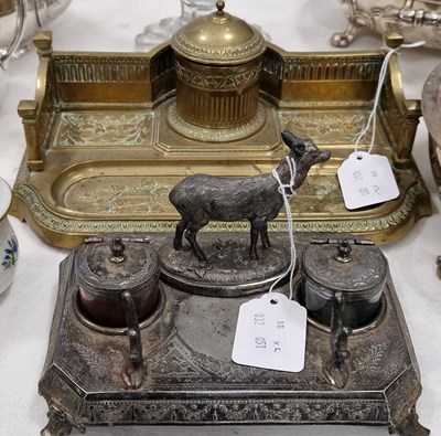 Lot 444 - An electroplated desk stand, centred with a...