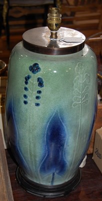 Lot 375 - An Art Nouveau style blue and green glazed jar...