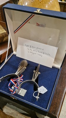 Lot 505 - A cased pair of presentation spurs, 'Given by...