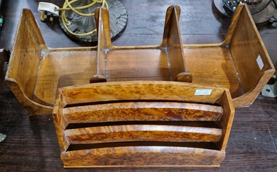 Lot 509 - A burr wood three division stationery rack,...