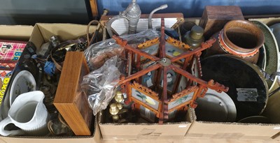 Lot 574 - Three boxes - assorted household goods; wooden...