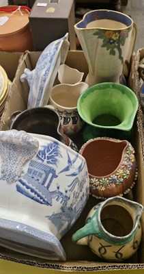 Lot 603 - Box - assorted ceramics to include blue and...