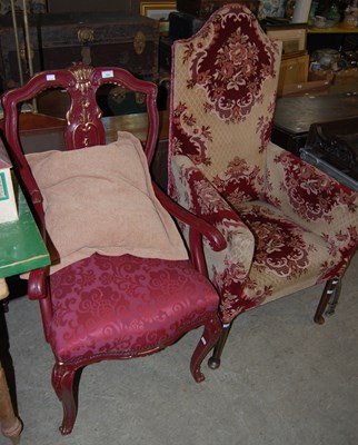 Lot 759 - A red and gold painted carver chair together...