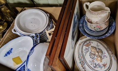 Lot 643 - Two boxes - assorted ceramics to include blue...