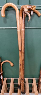 Lot 662 - Six assorted walking canes, one with handle...