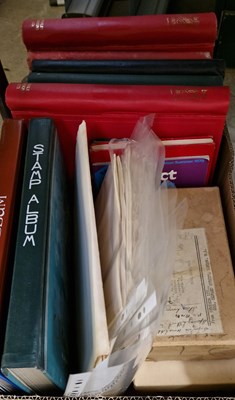 Lot 672 - Box - assorted stamp albums, pocket files...